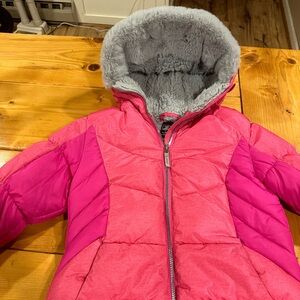 Girls fleece lined winter jacket with fur on hood